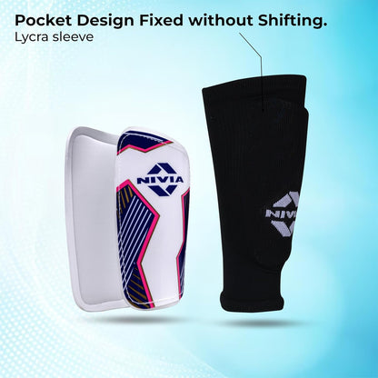 Nivia Classic Shin Guards with Sleeves for Youth and Adults (Medium) | for Football Games Matches, Training, Basketball, Baseball, Cycling | Light Weight & Breathable with Lycra Sleeves
