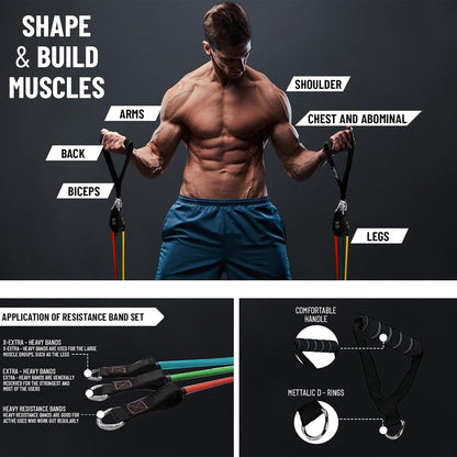 anythingbasic ab. Expander Tube Set Resistance Bands Set with Handles, Door Anchor, Ankle Straps Long Latex Tubes Premium Heavy Duty Expander Cords Men Women