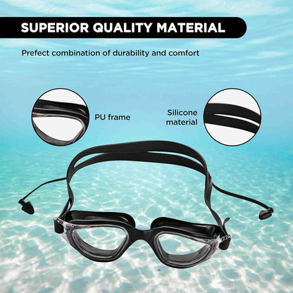 Endless EL1002 Stylish Swimming Goggle with Anti-Fog and UV Protection | Material : Silicon, Plastic | With Adjustable Strap and Ear Buds | Soft Silicon Gasket for Leak Proof | With Hard Case