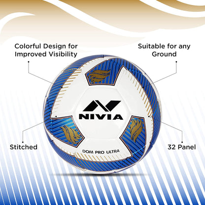 NIVIA Dom Football | Material: ‎Polyvinyl Chloride (PVC) | Inflating Needle | Air Retention | 32 Panel | Suitable For Grassy Grounds | For Men and Women | Futsal Ball (Blue) Size-5