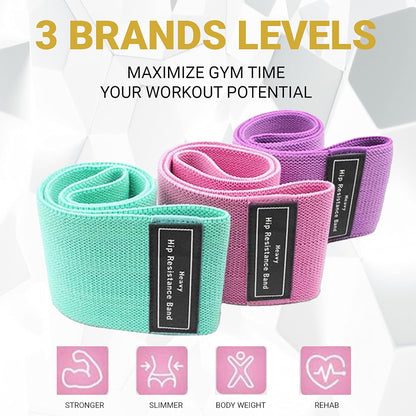 Anythingbasic Resistance Loop Bands Set of 3 Pieces With Light, Medium and Heavy Resistance Level | Multi Colour | Material : Cotton | Resistance Band for Squats, Hip & Glute Workouts for Men & Women