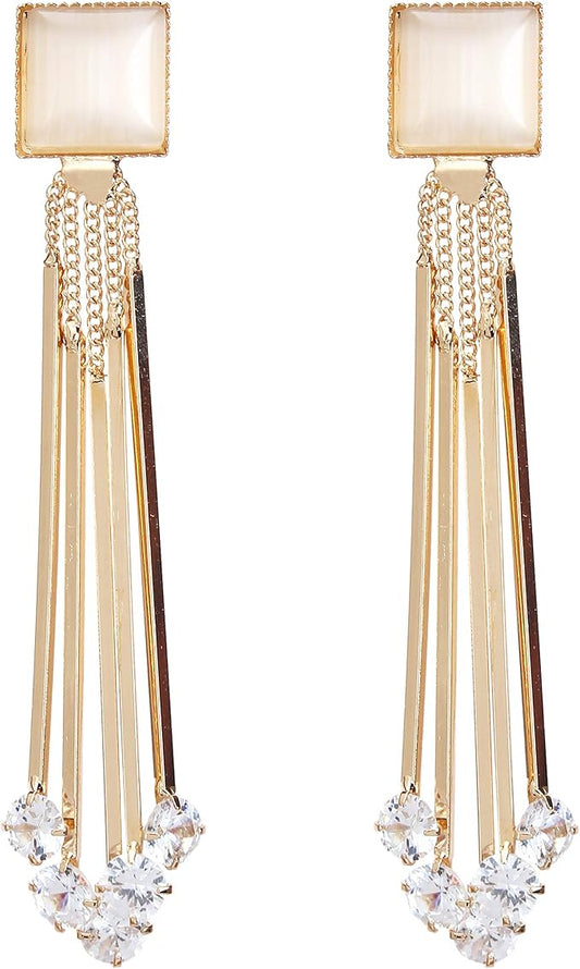 Youbella Jewellery Crystal Gold Plated Dangler White Earrings for Girl's and Women's