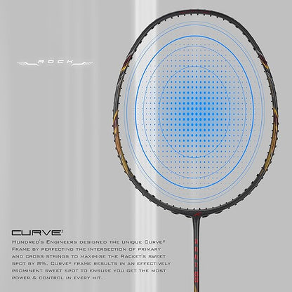 Hundred Rock 88 Carbon Fibre Strung Badminton Racket with Full Racket Cover | for Intermediate Players | 78 Grams | Maximum String Tension - 32lbs