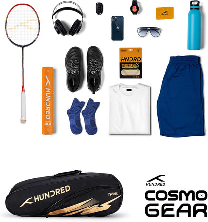 Hundred Cosmogear Badminton Kit-bag | Double Zipper | Bag with Front Zipper Pocket | Material: Polyester | Padded Back Straps | Easy-Carry Handle