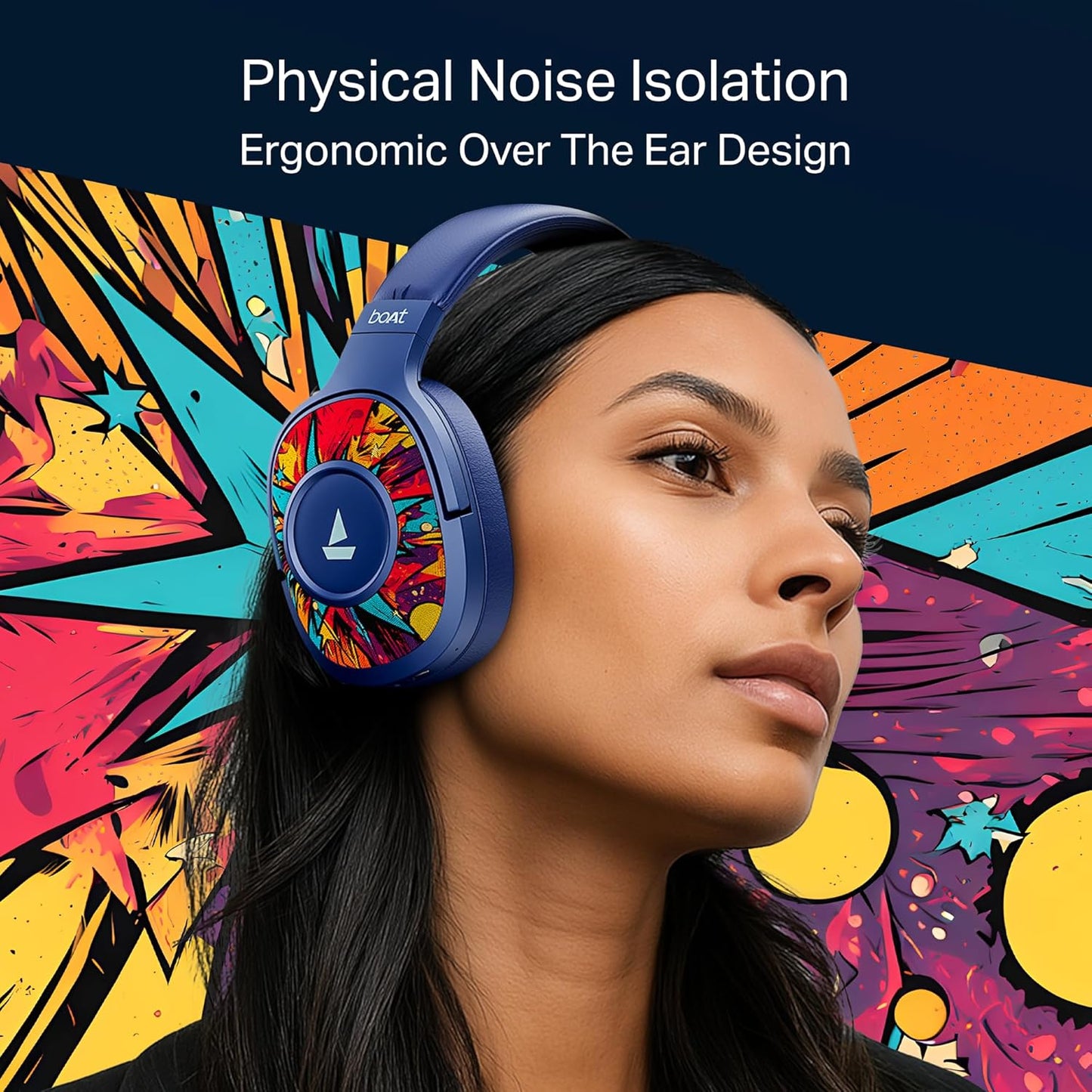 boAt Rockerz 550 Plus Wireless Bluetooth Headphones | 100H Battery, 50mm Drivers, Dual Pairing, Customizable Earcups, App Support for Ad-Free Music(Blue Psyche)