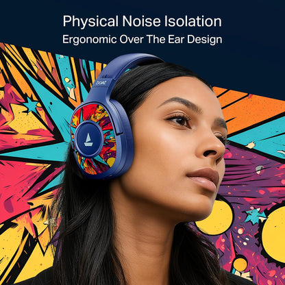 boAt Rockerz 550 Plus Wireless Bluetooth Headphones | 100H Battery, 50mm Drivers, Dual Pairing, Customizable Earcups, App Support for Ad-Free Music(Blue Psyche)