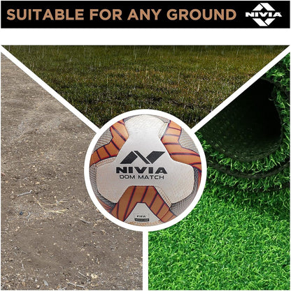 NIVIA Dom Football | Material: ‎Polyvinyl Chloride (PVC) | Inflating Needle | Air Retention | 32 Panel | Suitable For Grassy Grounds | For Men and Women | Futsal Ball (Golden, Size: 5)