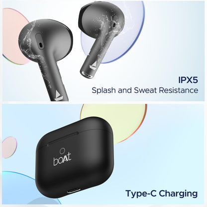 boAt Airdopes Joy, 35Hrs Battery, Fast Charge, IWP Tech, Low Latency, 2Mic ENx, Type-C Port, v5.3 Bluetooth Earbuds, TWS Ear Buds Wireless Earphones with mic(Jet Black)