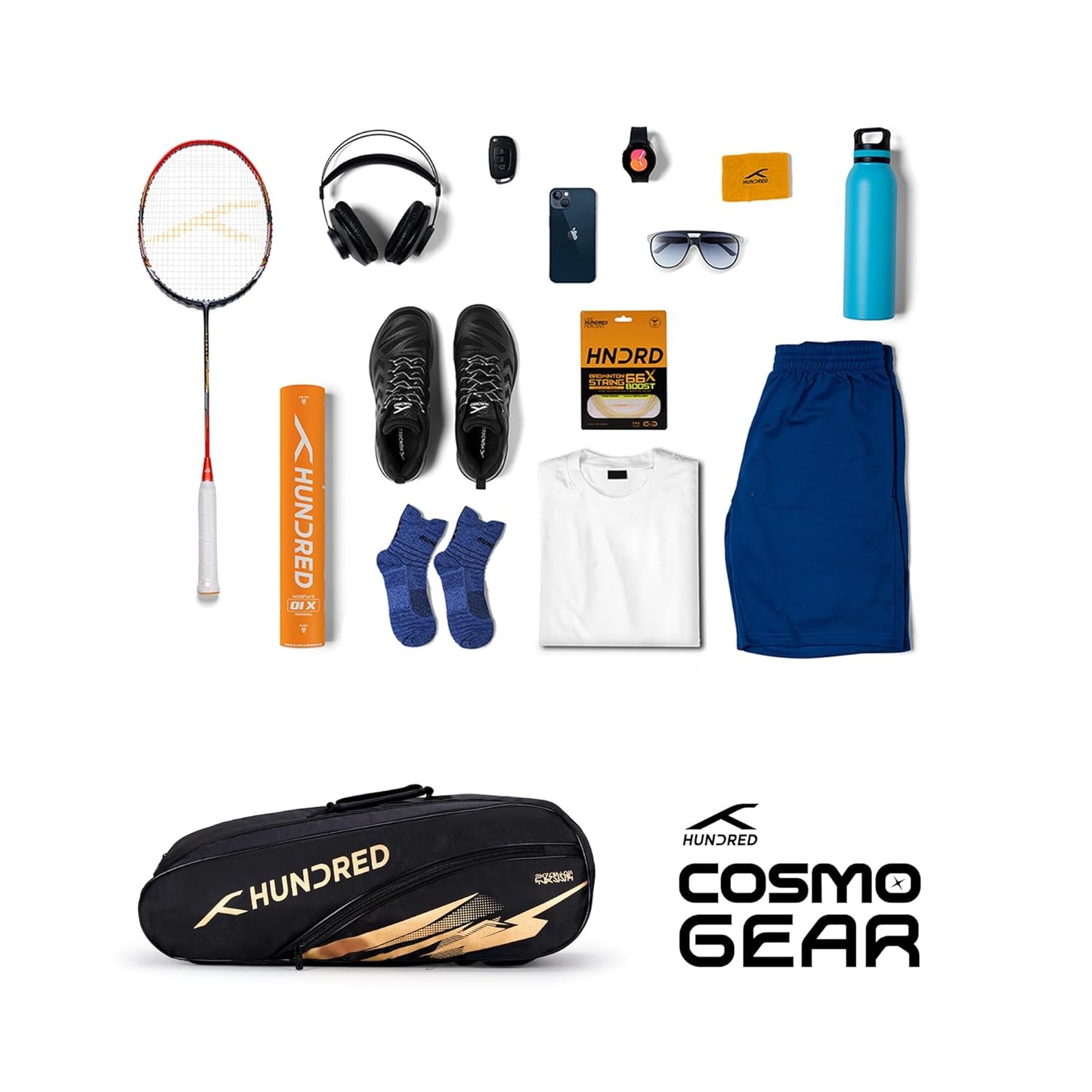 Hundred Cosmogear Badminton Kit-bag Double Zipper Bag Front Zipper Pocket | Material: Polyester | Padded Back Straps | Easy-Carry Handle