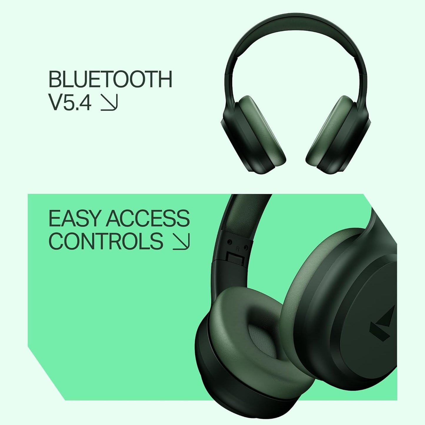 boAt Rockerz 421 Wireless Over-Ear Headphones with 40H Battery Life, Low Latency (40ms) for Gaming, 40mm Drivers, ENx Tech Mic for Clear Calls, Bluetooth v5.4, Integrated Controls (Sage Green)