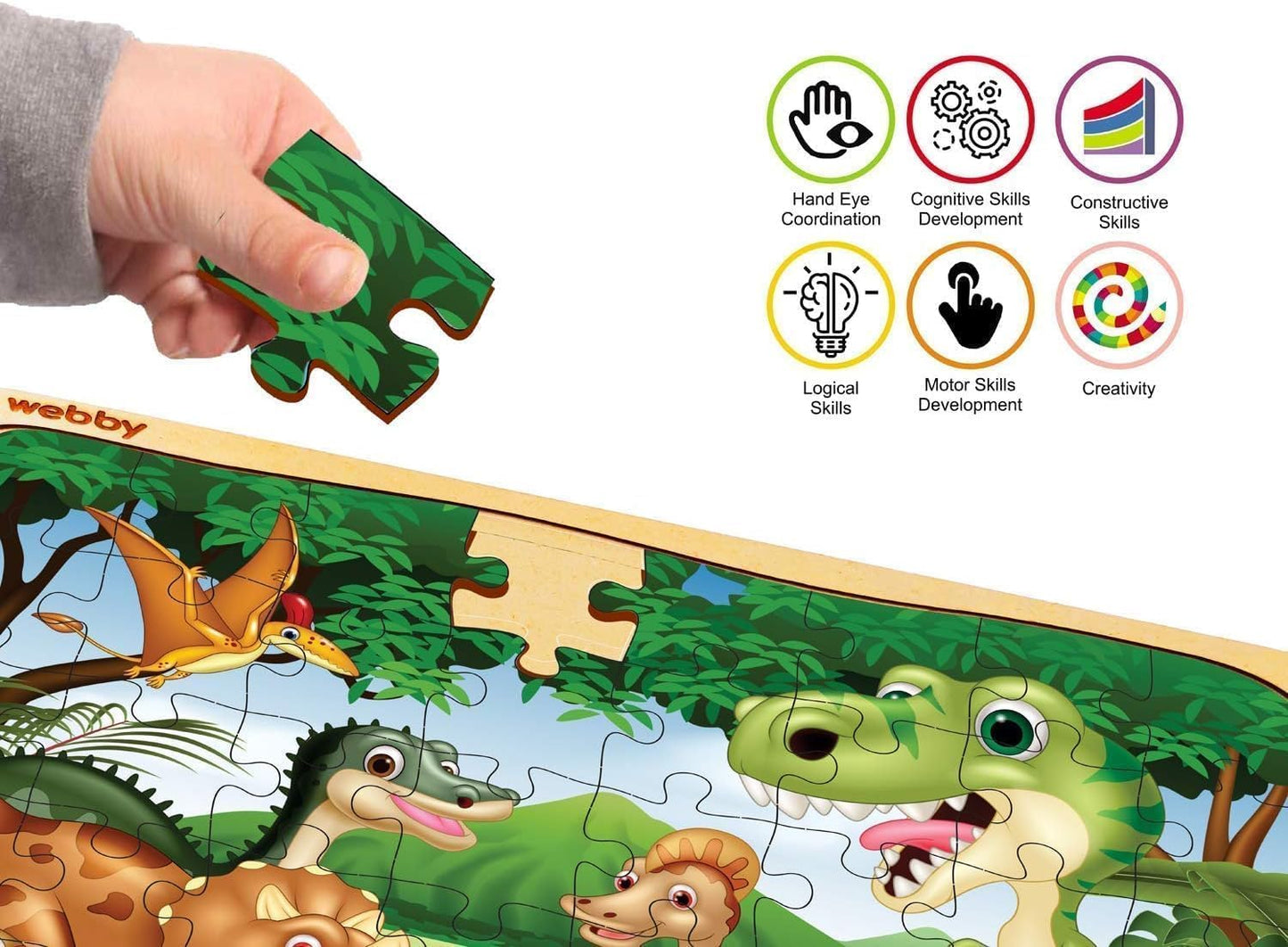 Webby Wooden Floor Puzzles for Kids – Explore Solar System, Amazing Bugs & Dinosaurs in Jungle | 40 Pcs Educational Learning Toy for 3+ Years pack of 3