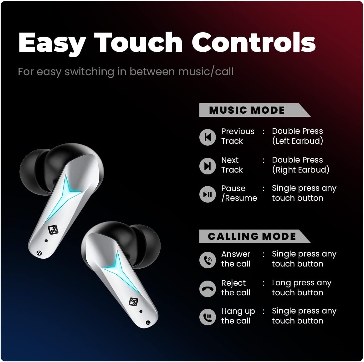 Cosmic Byte CosmoBuds X200 True Wireless Earbuds (TWS), BT 5.3, 38ms Latency GOD Mode™, Music Mode, 40Hrs, ENC, IPX5, Voice Assistant