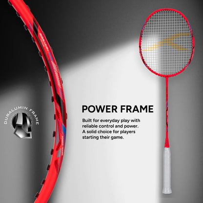 HUNDRED Powertek 2000 PRO Graphite Strung Badminton Racket with Full Racket Cover | For Intermediate Players | Weight: 90 grams | Maximum String Tension