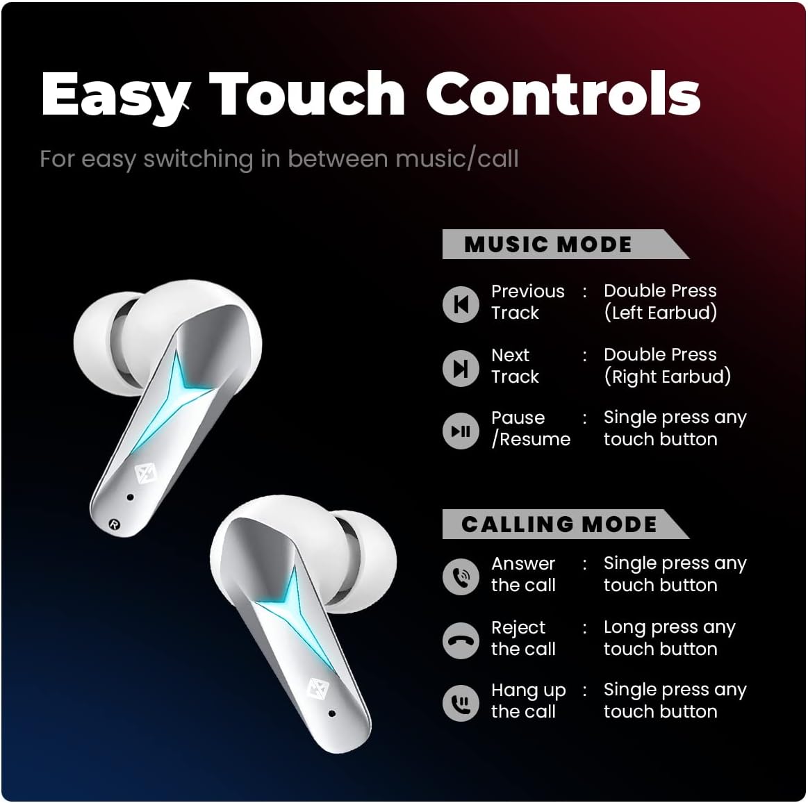 Cosmic Byte CosmoBuds X200 True Wireless Earbuds (TWS), BT 5.3, 38ms Latency GOD Mode™, Music Mode, 40Hrs, ENC, IPX5, Voice Assistant