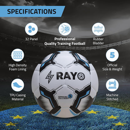 Rayo Striker 32 Panel Machine Stitched Football of Size 5 | Material: TPU | Multicoloured | for Training in Clubs, Leagues and Academies Level Professional Matches