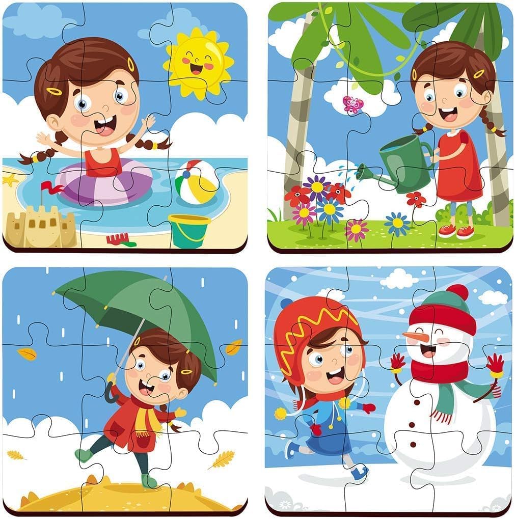 Webby 4-in-1 Wooden Educational Puzzle Set for Kids – Learn Weather, Seasons & Everyday Life | 36 Pcs Montessori Learning Toy for Boys & Girls 3+ Years pack of 2