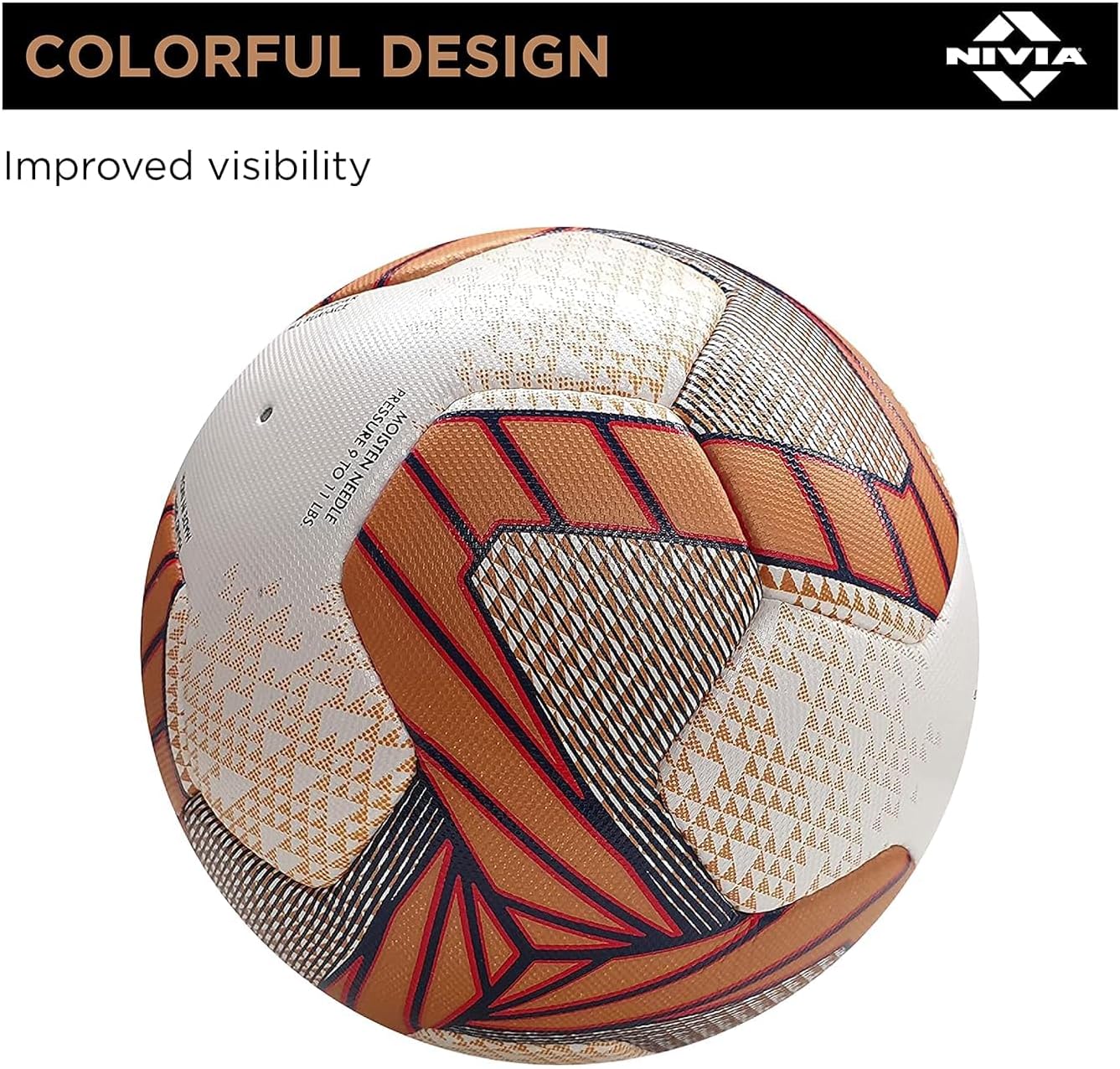NIVIA Dom Football | Material: ‎Polyvinyl Chloride (PVC) | Inflating Needle | Air Retention | 32 Panel | Suitable For Grassy Grounds | For Men and Women | Futsal Ball (Golden, Size: 5)