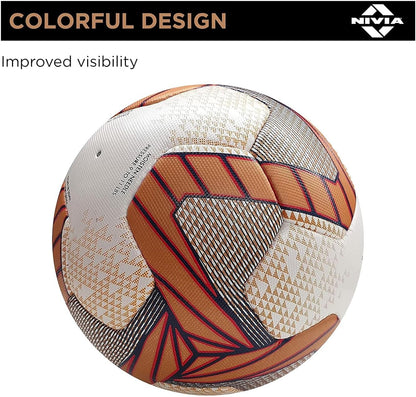 NIVIA Dom Football | Material: ‎Polyvinyl Chloride (PVC) | Inflating Needle | Air Retention | 32 Panel | Suitable For Grassy Grounds | For Men and Women | Futsal Ball (Golden, Size: 5)