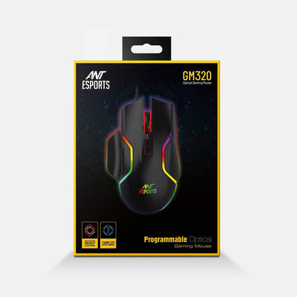 Ant Esports GM320 RGB Optical Wired Gaming Mouse | Ambidextrous Design | 8 Programmable Buttons | Adjustable DPI up to 12800 | RGB Lighting | Rapid-Fire Button