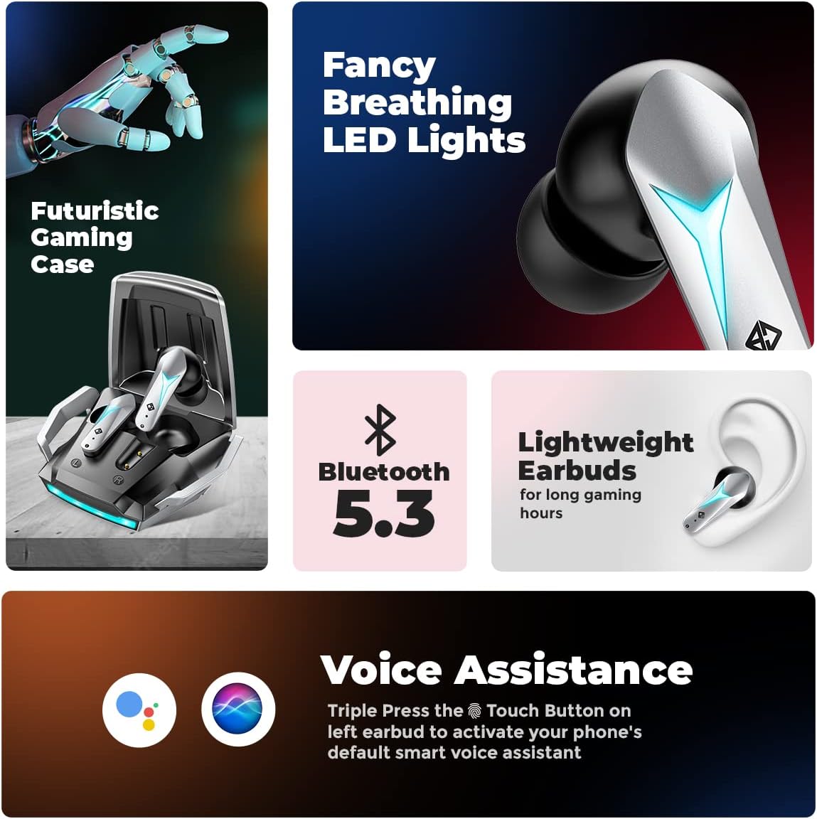 Cosmic Byte CosmoBuds X200 True Wireless Earbuds (TWS), BT 5.3, 38ms Latency GOD Mode™, Music Mode, 40Hrs, ENC, IPX5, Voice Assistant