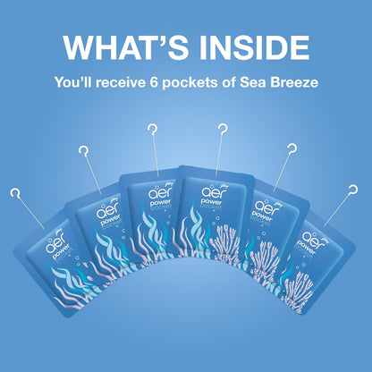AER Power Pocket Seabreeze Solid Gel Air Freshener, Pack of 6 | Long-lasting solid gel air freshener for the entire home; fresh Seabreeze scent