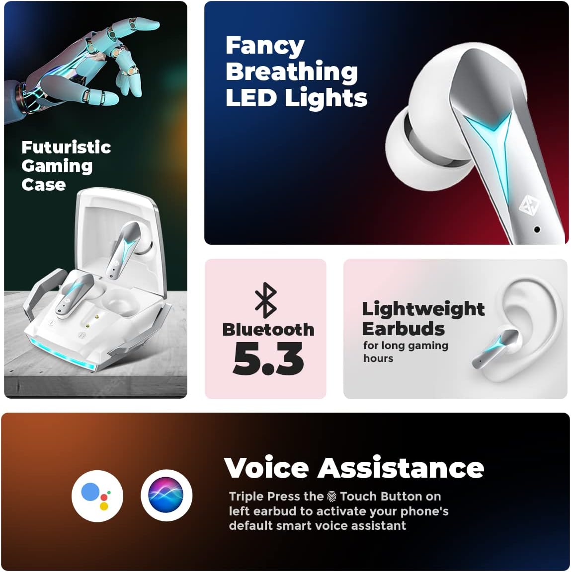 Cosmic Byte CosmoBuds X200 True Wireless Earbuds (TWS), BT 5.3, 38ms Latency GOD Mode™, Music Mode, 40Hrs, ENC, IPX5, Voice Assistant