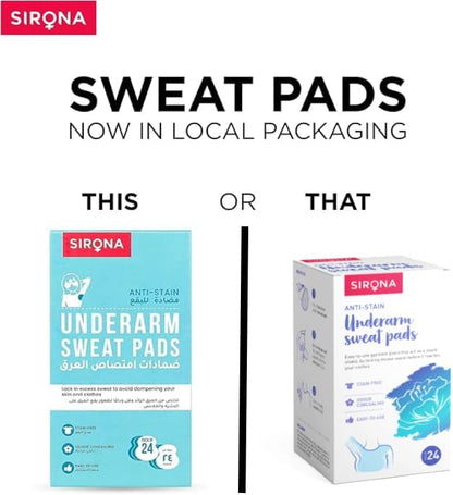Sirona Disposable Underarm Sweat Pads | Ultra-Thin, Soft & Rash-Free Antiperspirant Shields | Absorbent Odour Blocker, Stain-Free Protection | Ideal for Hyperhidrosis | Pack of 24 Pads