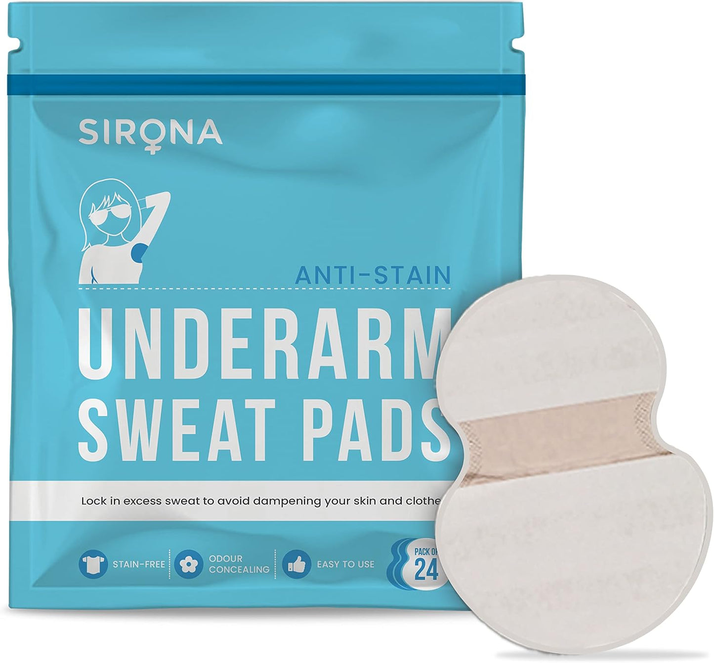 Sirona Disposable Underarm Sweat Pads | Ultra-Thin, Soft & Rash-Free Antiperspirant Shields | Absorbent Odour Blocker, Stain-Free Protection | Ideal for Hyperhidrosis | Pack of 24 Pads