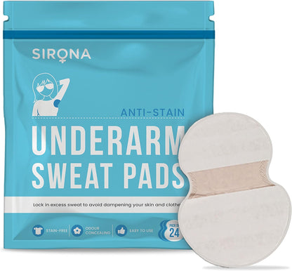 Sirona Disposable Underarm Sweat Pads | Ultra-Thin, Soft & Rash-Free Antiperspirant Shields | Absorbent Odour Blocker, Stain-Free Protection | Ideal for Hyperhidrosis | Pack of 24 Pads