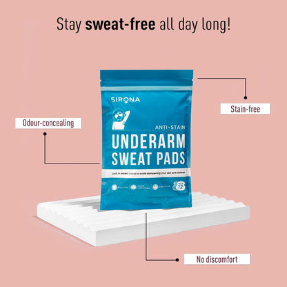 Sirona Disposable Underarm Sweat Pads | Ultra-Thin, Soft & Rash-Free Antiperspirant Shields | Absorbent Odour Blocker, Stain-Free Protection | Ideal for Hyperhidrosis | Pack of 24 Pads