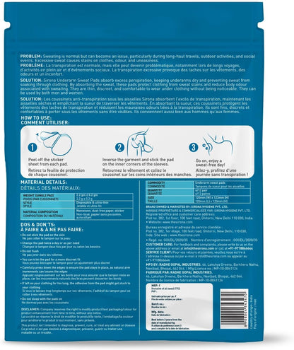 Sirona Disposable Underarm Sweat Pads | Ultra-Thin, Soft & Rash-Free Antiperspirant Shields | Absorbent Odour Blocker, Stain-Free Protection | Ideal for Hyperhidrosis | Pack of 24 Pads