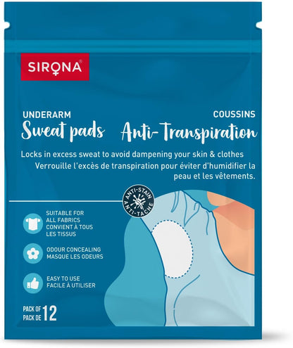 Sirona Disposable Underarm Sweat Pads | Ultra-Thin, Soft & Rash-Free Antiperspirant Shields | Absorbent Odour Blocker, Stain-Free Protection | Ideal for Hyperhidrosis | Pack of 24 Pads