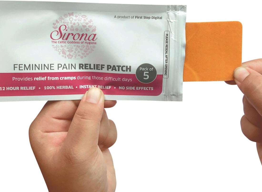 Sirona Herbal Pain Relief Patches  | Instant Relief from Menstrual Cramps, Lower Abdomen, Back | Cool Patches with No Chemical Actives, No Side Effects