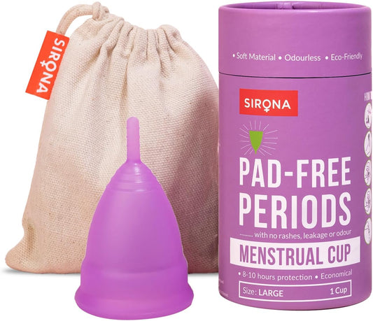 Sirona Menstrual Cup for Women| Wear for 12 Hours| Reusable Period Cup - Soft, Flexible, Leak-proof Design, Medical-Grade Non-Toxic Silicone, BPA and Latex Free