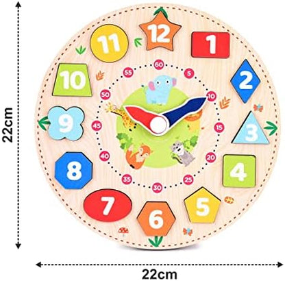 Webby Wooden Early Educational Teaching Clock for kids (12 Pieces) | Rotating Hour & Minute Hands | Improve Motor Skills & Color Recognition for Toddlers