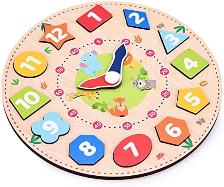 Webby Wooden Early Educational Teaching Clock for kids (12 Pieces) | Rotating Hour & Minute Hands | Improve Motor Skills & Color Recognition for Toddlers
