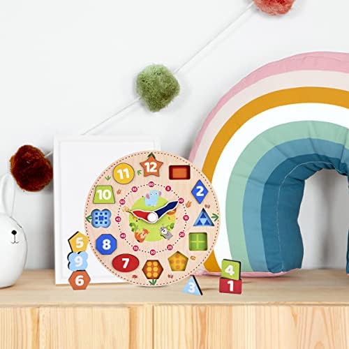 Webby Wooden Early Educational Teaching Clock for kids (12 Pieces) | Rotating Hour & Minute Hands | Improve Motor Skills & Color Recognition for Toddlers