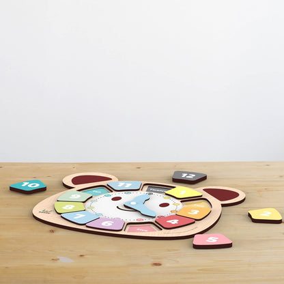 Webby Wooden Early Educational Teaching Clock for kids (12 Pieces) | Rotating Hour & Minute Hands | Improve Motor Skills & Color Recognition for Toddlers