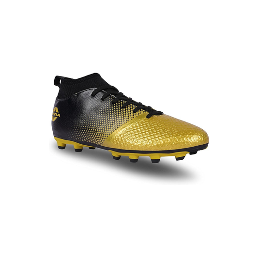 Nivia Ashtang Football Shoes (Black/Gold, 9 UK/ 10 US / 43 EU) | Synthetic Leather | PVC sole | Lace-Fastening | Padded Footbed
