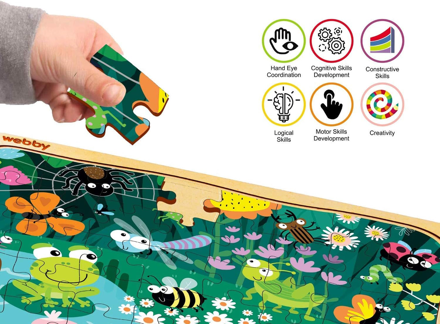 Webby Kids Wooden Jigsaw Puzzle | 40 Pieces | Educational Puzzle for 3-6 Years | Enhances Problem-Solving & Concentration | Includes Wooden Tray for Easy Storage
