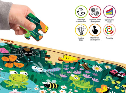 Webby Kids Wooden Jigsaw Puzzle | 40 Pieces | Educational Puzzle for 3-6 Years | Enhances Problem-Solving & Concentration | Includes Wooden Tray for Easy Storage