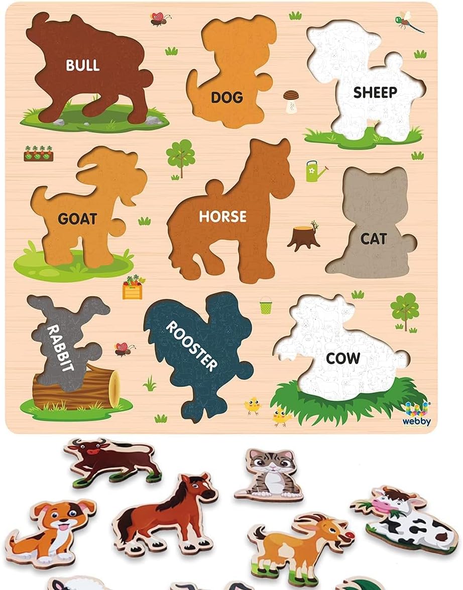 Webby Wooden Insects Montessori Educational Puzzle Board Toy for Boys and Girls Enhances Visual, Shape, and Colour Recognition Boosts Memory & Fine Motor Skills Child-Safe Design