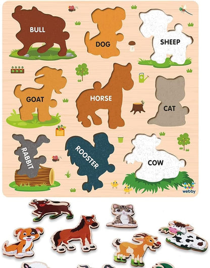 Webby Wooden Insects Montessori Educational Puzzle Board Toy for Boys and Girls Enhances Visual, Shape, and Colour Recognition Boosts Memory & Fine Motor Skills Child-Safe Design