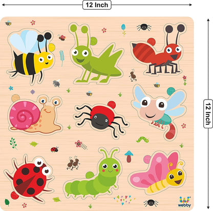 Webby Wooden Insects Montessori Educational Puzzle Board Toy for Boys and Girls Enhances Visual, Shape, and Colour Recognition Boosts Memory & Fine Motor Skills Child-Safe Design