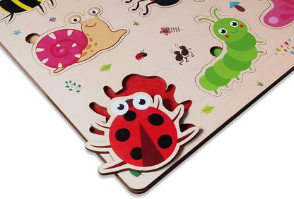 Webby Wooden Insects Montessori Educational Puzzle Board Toy for Boys and Girls Enhances Visual, Shape, and Colour Recognition Boosts Memory & Fine Motor Skills Child-Safe Design