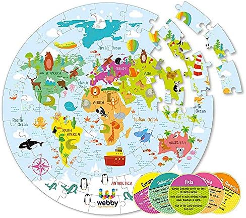 Webby Kid Jigsaw Floor Puzzle | 60 Pieces | Includes 4 Double-Sided Flashcards | Round-Shaped Educational Puzzle | Improves Memory, Concentration & Color Recognition for Kids
