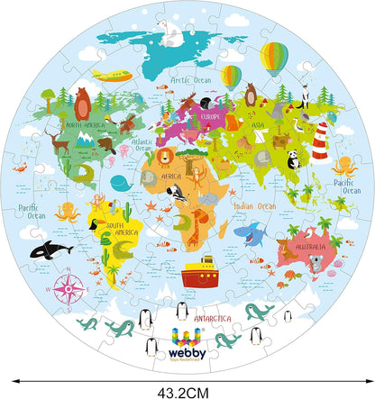 Webby Kid Jigsaw Floor Puzzle | 60 Pieces | Includes 4 Double-Sided Flashcards | Round-Shaped Educational Puzzle | Improves Memory, Concentration & Color Recognition for Kids