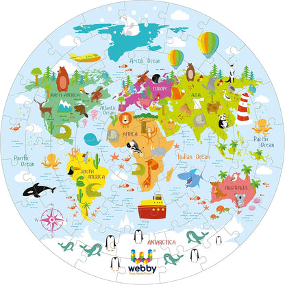 Webby Kid Jigsaw Floor Puzzle | 60 Pieces | Includes 4 Double-Sided Flashcards | Round-Shaped Educational Puzzle | Improves Memory, Concentration & Color Recognition for Kids