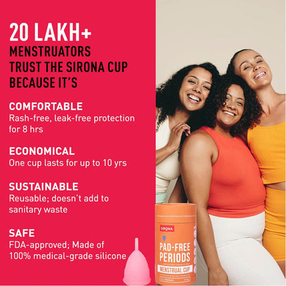 Sirona Menstrual Cup for Women| Wear for 12 Hours| Reusable Period Cup - Soft, Flexible, Leak-proof Design, Medical-Grade Non-Toxic Silicone, BPA and Latex Free