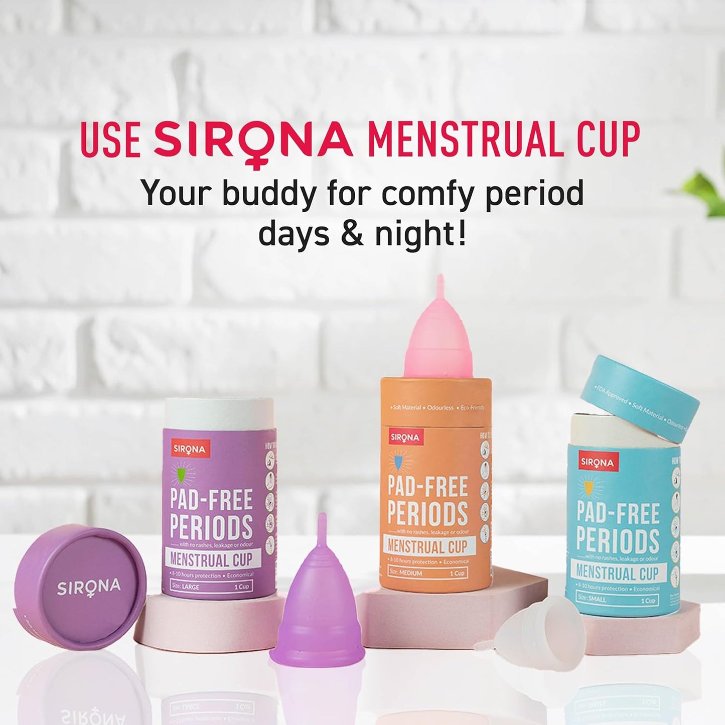 Sirona Menstrual Cup for Women| Wear for 12 Hours| Reusable Period Cup - Soft, Flexible, Leak-proof Design, Medical-Grade Non-Toxic Silicone, BPA and Latex Free